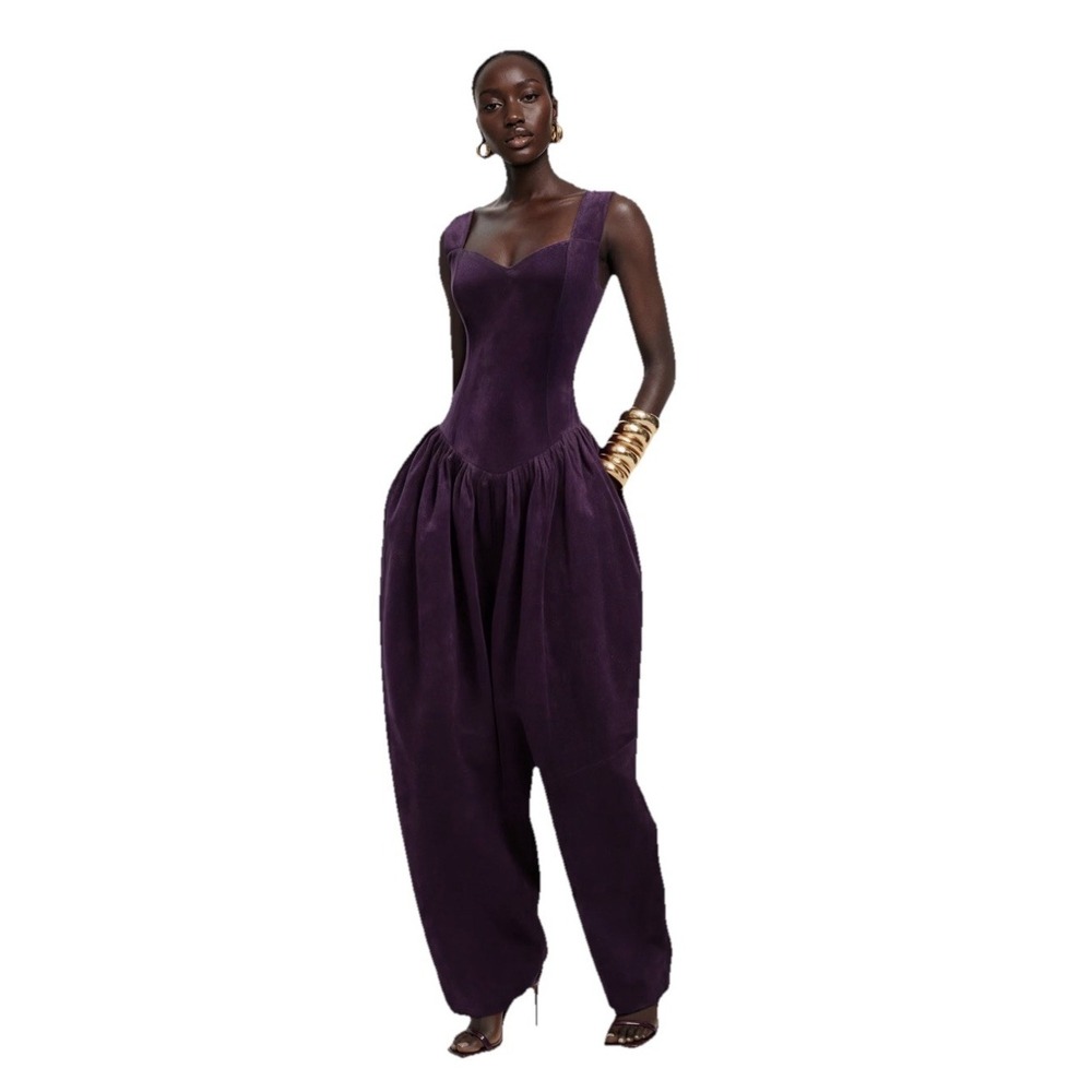 Hanifa NWT $274 Amanda Jumpsuit In Purple Vegan Suede Size XS